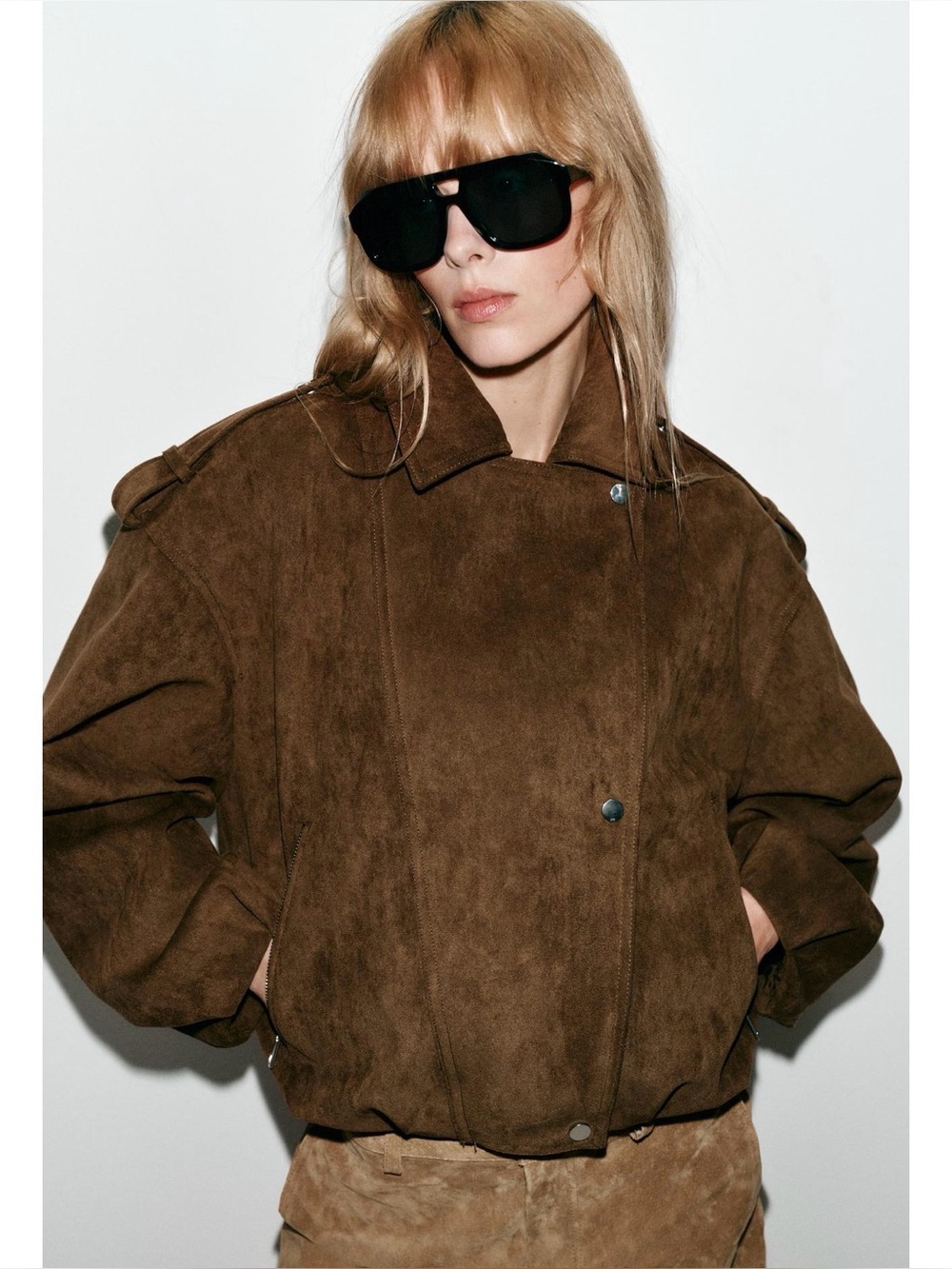 Zara OVERSIZED FAUX SUEDE BIKER JACKET